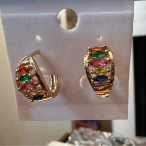 Multicolor Gemstone Gold Hoop Earrings